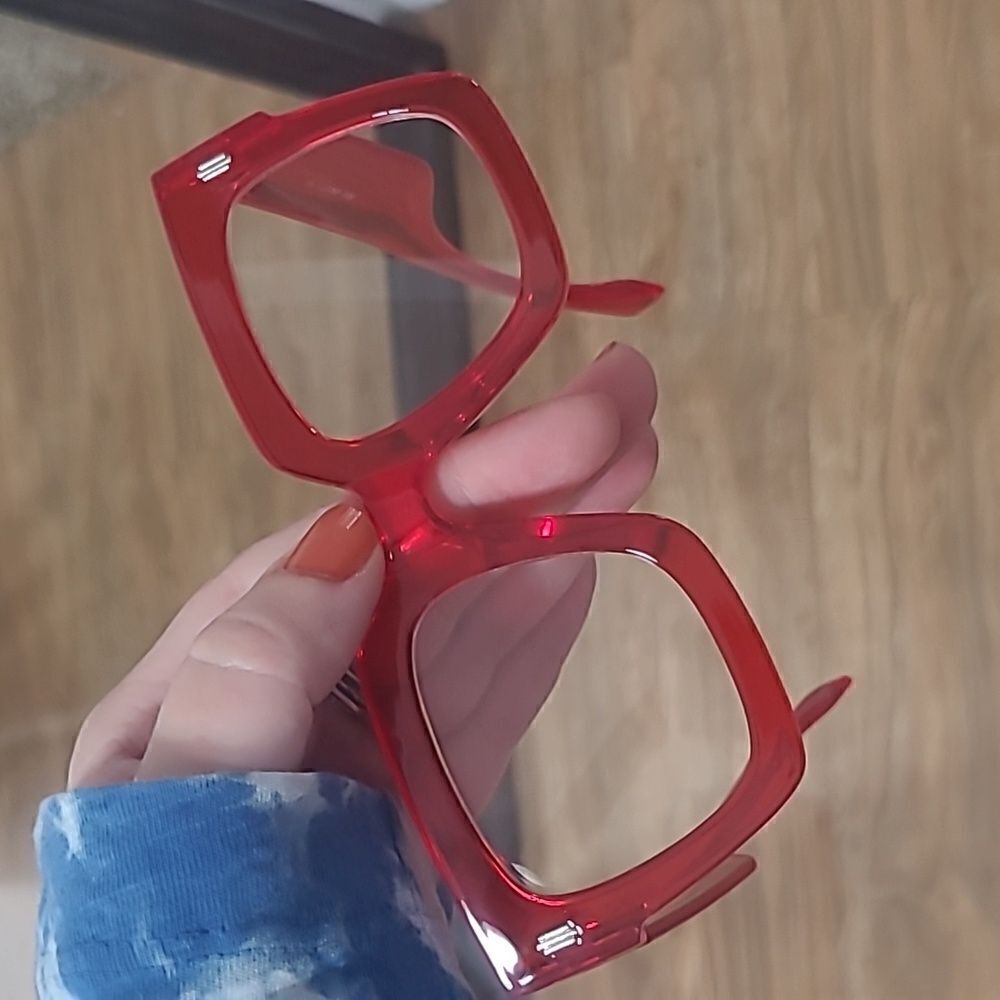 ♡♡♡♡Red Wide Plastic Rim Glasses Clear